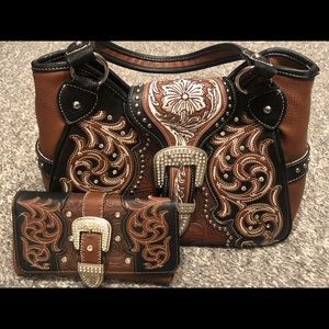 Western Embroidered Rhinestone Purse w/Wallet.